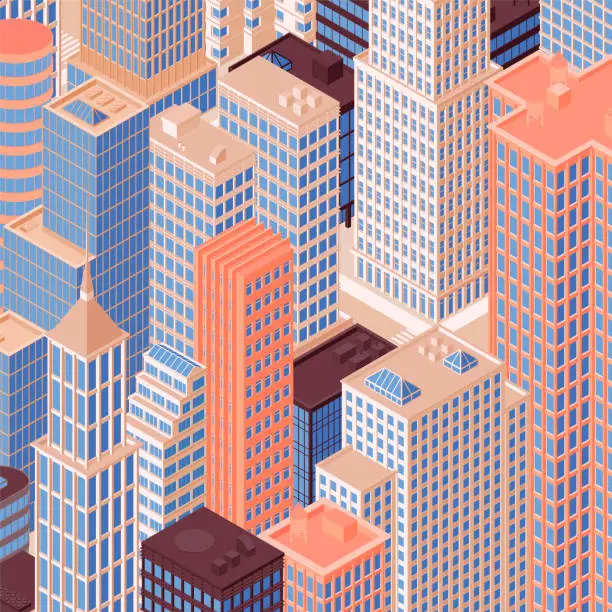 Vector illustration of Isometric city skyline. Vector illustration.