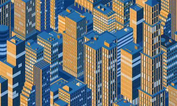 Vector illustration of Isometric city skyline. Vector illustration.