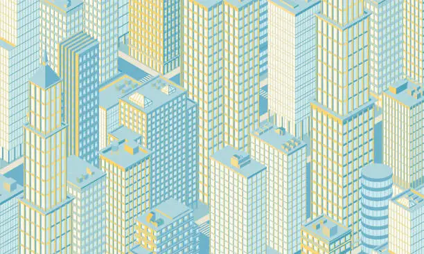 Vector illustration of Isometric city skyline. Vector illustration.