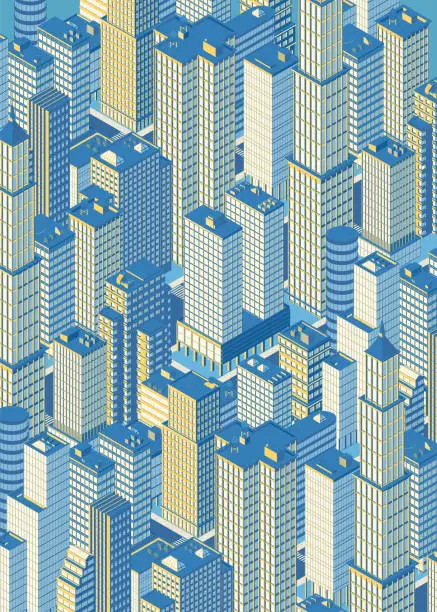 Vector illustration of Isometric city skyline. Vector illustration.