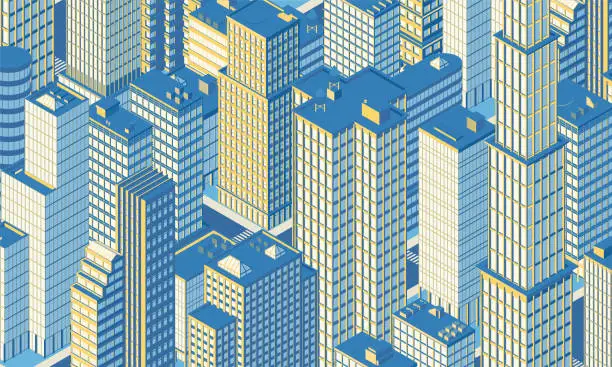 Vector illustration of Isometric city skyline. Vector illustration.