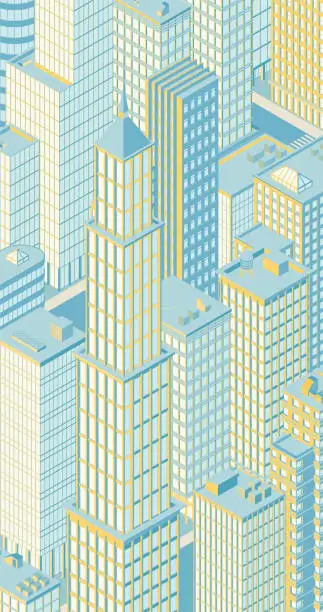 Vector illustration of Isometric city skyline. Vector illustration.