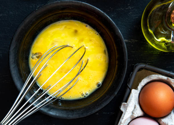 istock Beaten egg yolks in a bowl on a dark background 1305330355