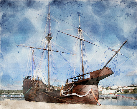 Watercolor of a Caravel