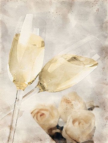 Watercolor of a Celebration with Champagne