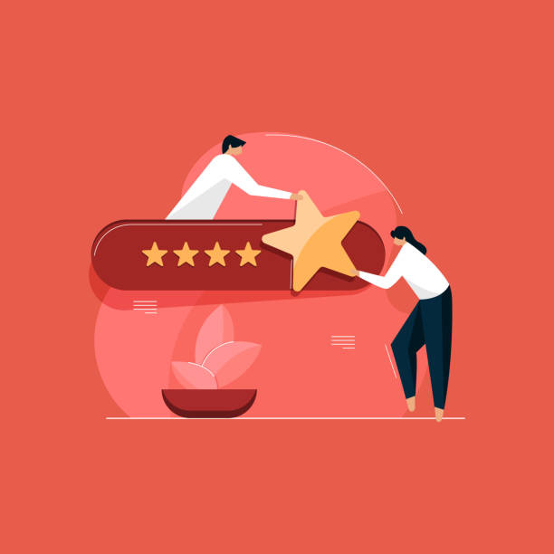 ilustrações, clipart, desenhos animados e ícones de conceito de avaliação de feedback do cliente, página de aterrissagem de classificação on-line - advice customer examining business