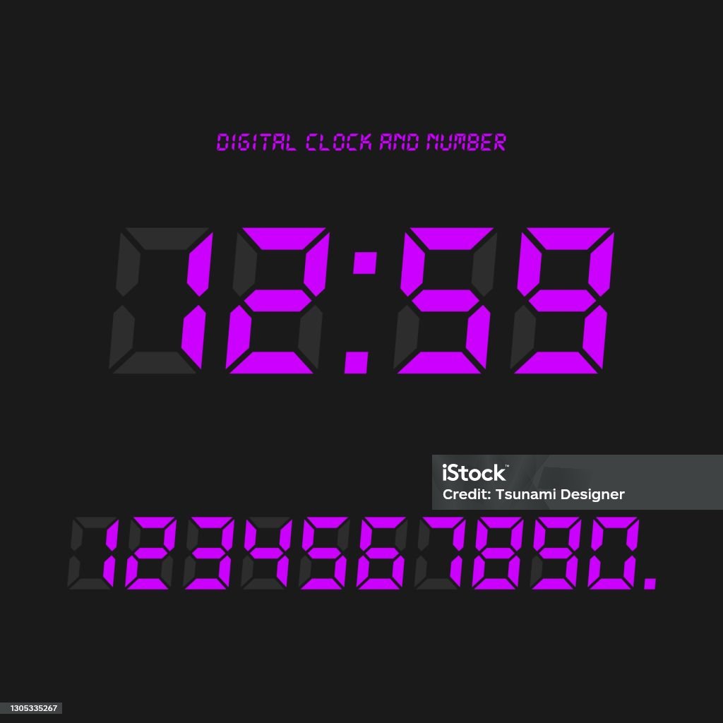 First Digital Number Digital Clock Number Set Electronic Figures Stock Illustration ...