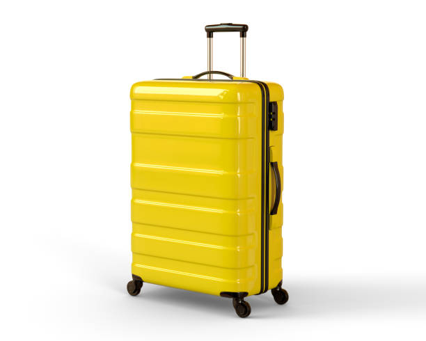 istock Yellow travel suitcase on white background. 3D rendering illustration. 1305335278