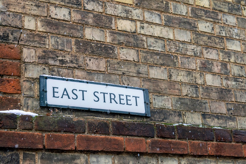 East Street street sign Huntingdon, Cambridgeshire, England, UK.