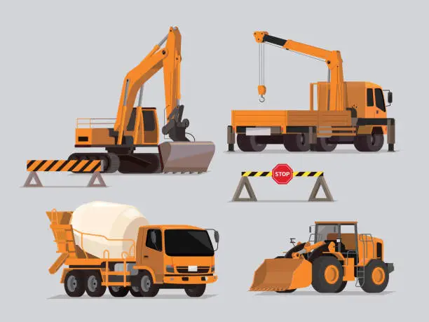 Vector illustration of Vector set of construction vehicles