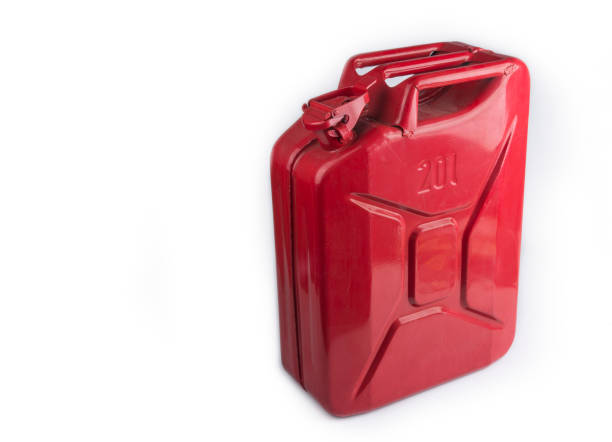 istock Red metal gas canister on a white 1305339175