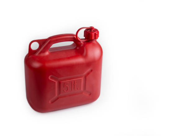 istock Plastic red 5 liter gas canister on a white 1305340520