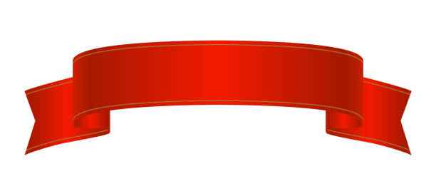 istock Realistic red ribbon with gold line. Satin decorative element. Flat ribbon for design, discount offer and gift.Retro style.Blank decor with copy space. Stock vector illustration on white isolated bg. 1305341003