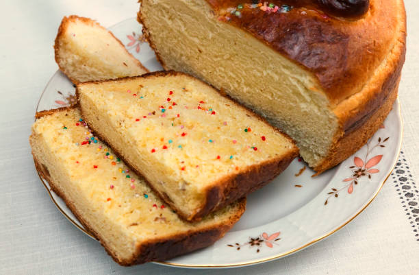 istock Appetizing sweet white bread on the plate. 1305341406