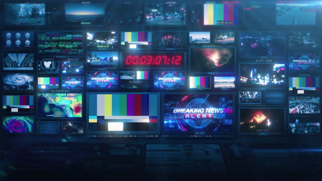 TV Broadcast News Studio Video Control Room Screens - Loop 4K