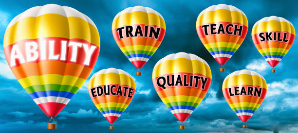 istock Hot air balloons with ABILITY concept. Abstract background, Thinking and Creativity. 3d illustration 1305344893