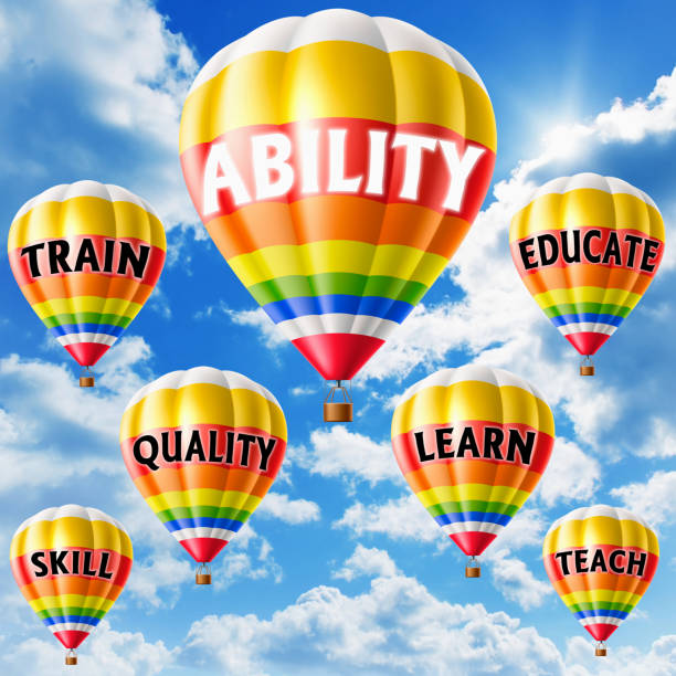 istock Hot air balloons with ABILITY concept. Abstract background, Thinking and Creativity. 3d illustration 1305344899