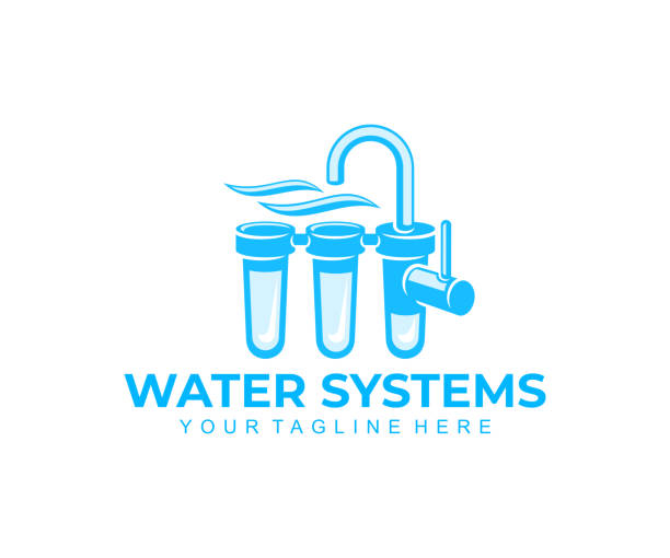 Water filter, drinking water systems and water treatment, design. Filtering, filtration or purification, plumbing, water tap, filtered or purified liquid, vector design and illustration Water filter, drinking water systems and water treatment, design. Filtering, filtration or purification, plumbing, water tap, filtered or purified liquid, vector design and illustration water filter stock illustrations