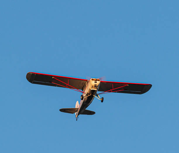 istock Looking up at a single prop plane and very blue sky 1305349704