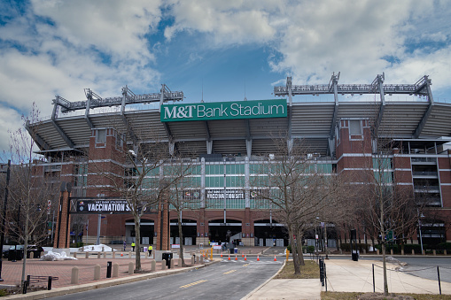 Baltimore, USA - February 26, 2021 -M & T Bank Stadium is a football stadium adjacent to Camden Yards in Baltimore that is home to the Baltimore Ravens