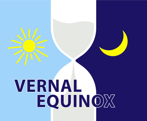 Vernal equinox. Day of spring equinox. Day and Night background. Design concept. Vernal equinox. Day of spring equinox. Day and Night background. Design concept. Vector illustration first day of spring stock illustrations