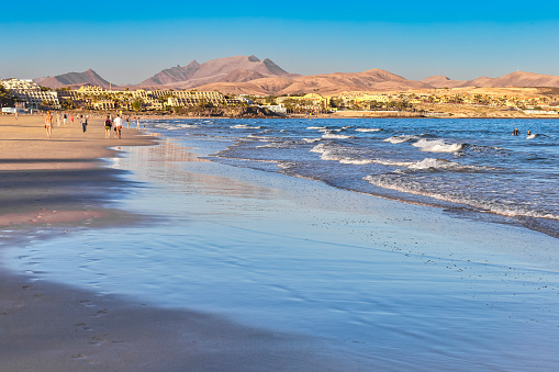 Sunset at Caretta Beach in the Costa Calma on the Canary Island of Fuerteventura in Spain