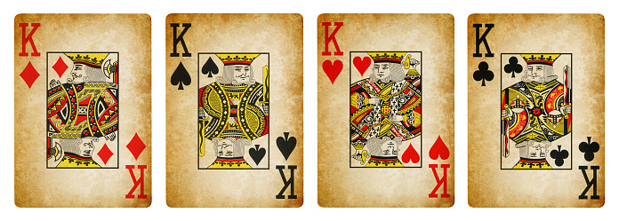 Four of Kings Vintage playing cards - isolated on white