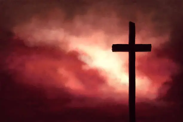 Photo of Red and Yellow Sunrise Background With Religious Cross