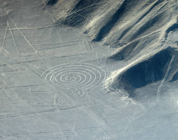 Nazca lines geoglyph spiral in desert Nasca plateau Peru