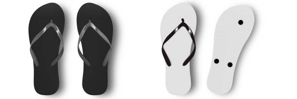 istock Beach slippers vector design template of summer beach Flip Flops. Realistic 3d blank mockup. Monochrome Flip Flops. 1305367803