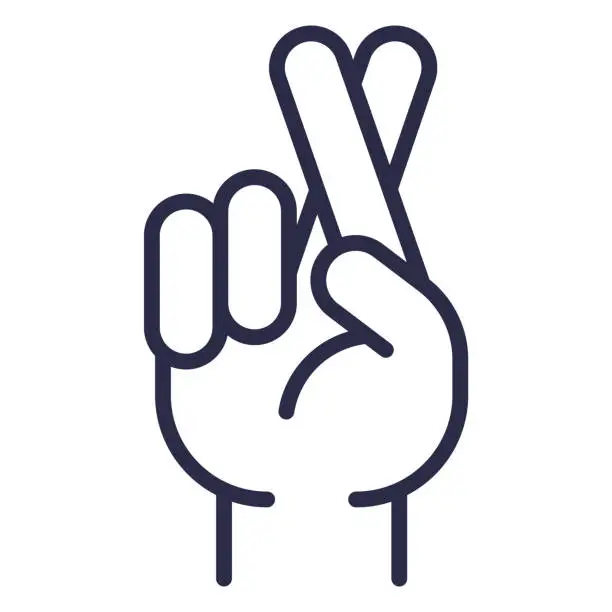 Vector illustration of crossed fingers linear icon. gesture for making a wish