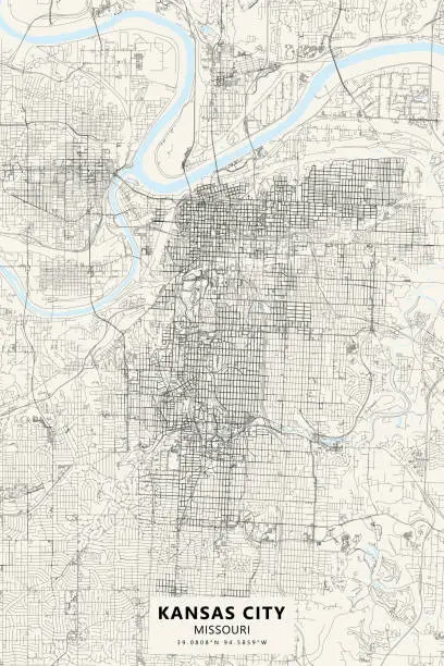 Vector illustration of Downtown Kansas City, Missouri USA Vector Map