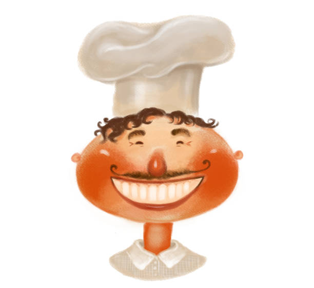 istock illustration of a cheerful cartoon chef in a light hat, with a smile on his face. Funny bright character 1305374496
