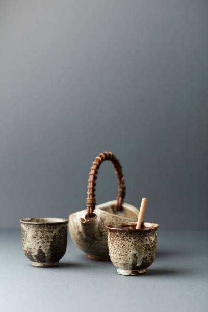 istock Traditional, handcrafted ceramic on gray background. Soft focus. Copy space. 1305374647