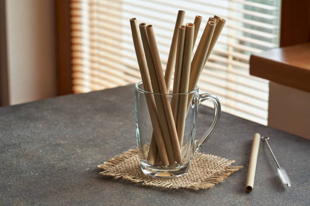 istock Bamboo straws in a transparent glass - zero-waste 1305375533