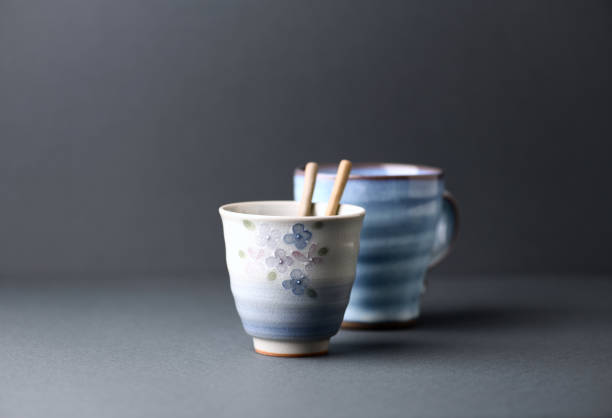 istock Traditional, handcrafted ceramic on gray background. Soft focus. Copy space. 1305376423