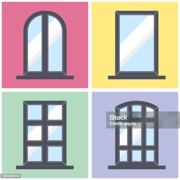 Window Frame Design Abstract Windows Set With Dark Frames Stock Illustration - Download Image Now ...
