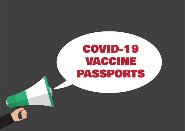 istock Covid-19 vaccine passports announcement speech bubble megaphone vector illustration 1305391952