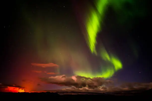 Photo of Aurora and Volcano, a Magical Moment