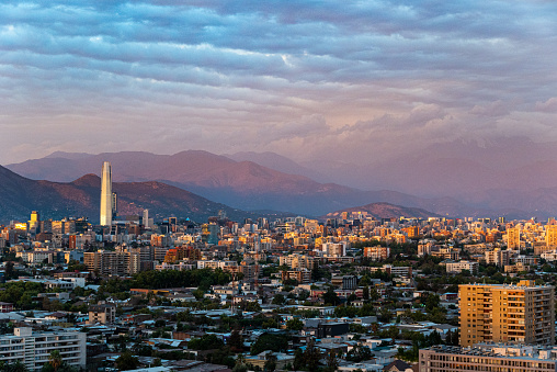 View of Santiago de Chile City at sunset
