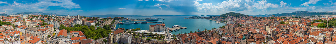 Split, Croatia, July 23, 2020: Jadrolinija ferries mooring in the port of Split, Croatia
