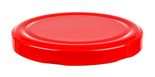 istock Bright red tin screw cap for glass jar isolated on white background 1305403053