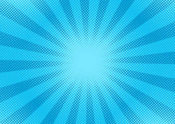 Vector illustration of Pop art background. Comic blue halftone pattern. Vector illustration.