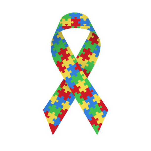 istock Colorful satin puzzle ribbon as symbol autism awareness. Isolated vector illustration 1305403590