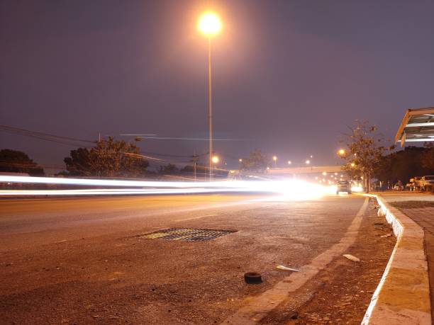 istock Light from the front of a car running on a highway, 1305405393