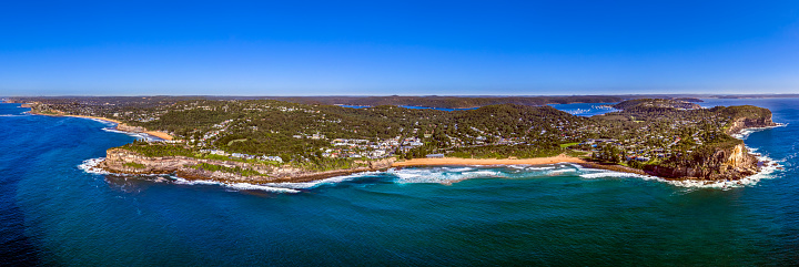Panoramic Aerial view of Bilgola and Newport Beach at the Northern beaches, Sydney, Australia