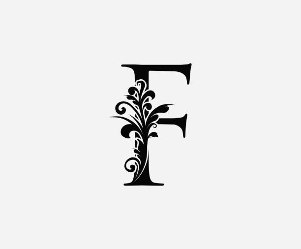 Floral Vintage F Letter Icon Design. Classy F Letter Vintage Floral  Icon, Alphabetical Swirl Vector Design. antique illustration of ornate letter f stock illustrations