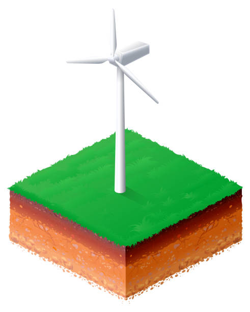 istock Wind generator on green field isometric. Green alternative electricity 1305436144