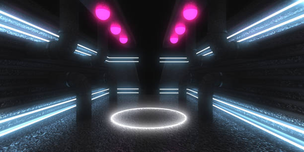 istock 3D abstract background with neon lights. neon tunnel .space construction . 3d illustration 1305436723