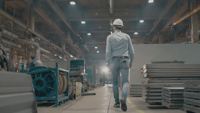 SLO MO Foreman walking through the manufacturing plant